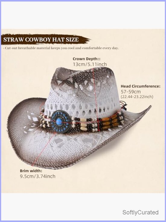 Straw Cowboy Hat with Turquoise Band Wide Brim Summer Western main image 6